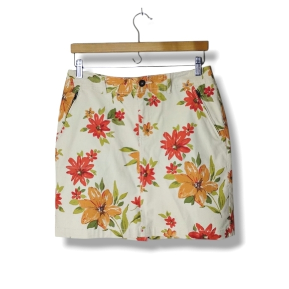 Eddie Bauer Floral Stretch Twill Mini Skirt 8P Petite Cream/Orange NWOT Pockets - Picture 1 of 11